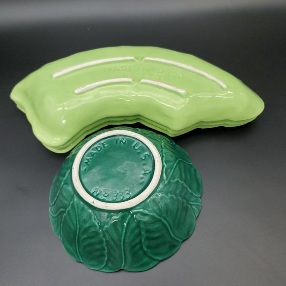 Retro California Pottery No 333 B Lime & Dark Green Leaf Design (No Lazy Susan) - Picture 10 of 10